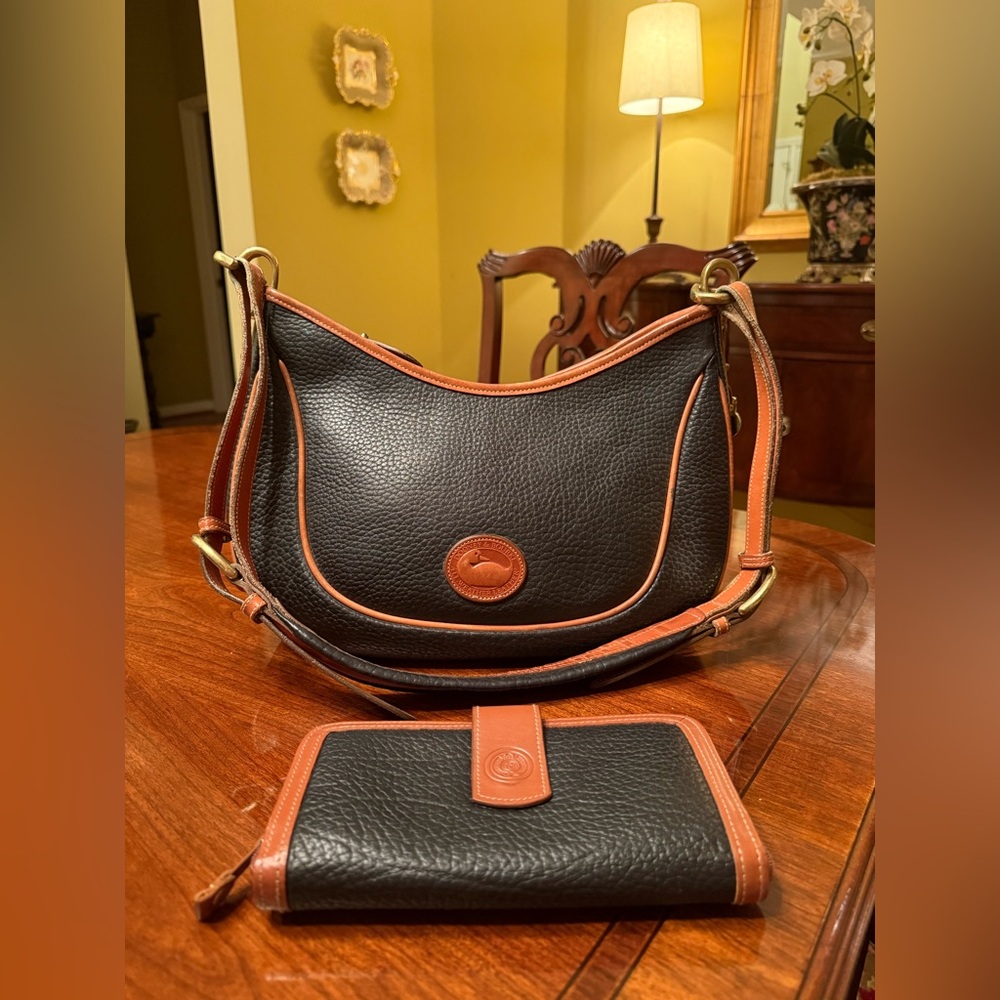Dooney & Bourke Black and Brown Leather Shoulder Bag and Wallet